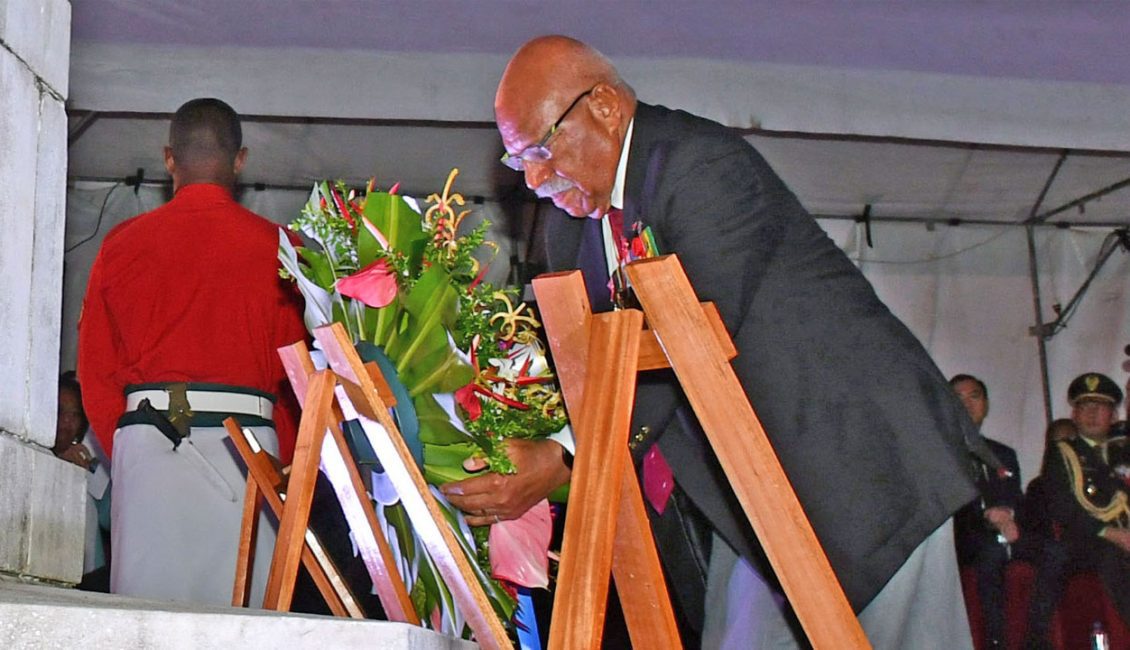 Prime Minister Sitiveni Rabuka the ANZAC Day Dawn Service [Source: Fiji Government/Facebook]