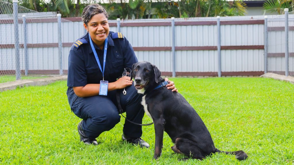 Joana Duabaubau is the first woman to become a Narcotic Detector Dog handler [Source: FBC News]