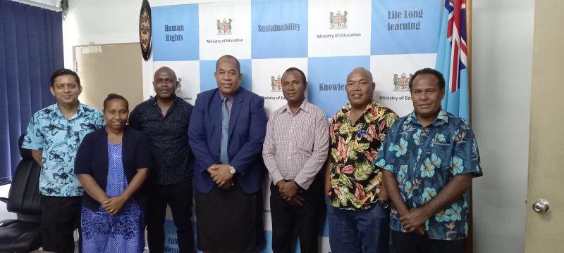 MEHRD Improvem EMIS team DS Coldrine Kolae Judith Aefi John Liliu Ali Kiko and Peter Suiramo with Fiji MoE Acting PS Timoci Bure and IT Manager Sandeep Singh [Source: SIBC Online]