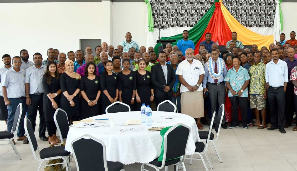 Minister for Finance, Professor Biman Prasad with the Dairy industry stakeholders taking part in a Fiji Cooperative Dairy Company Limited workshop [Source: Fiji Government/Facebook]