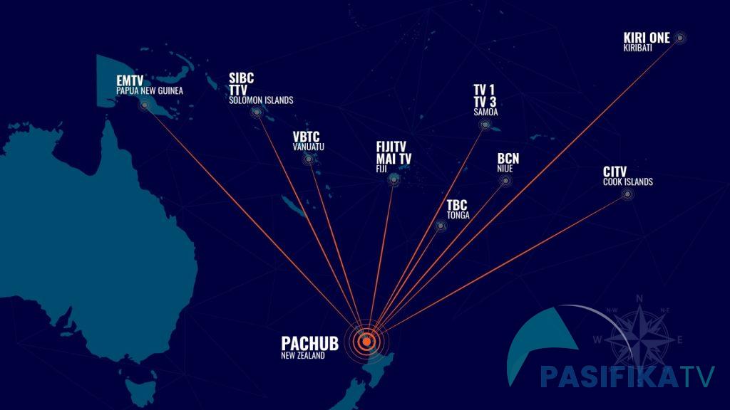 Map of Pasifika TV's PacHub network
