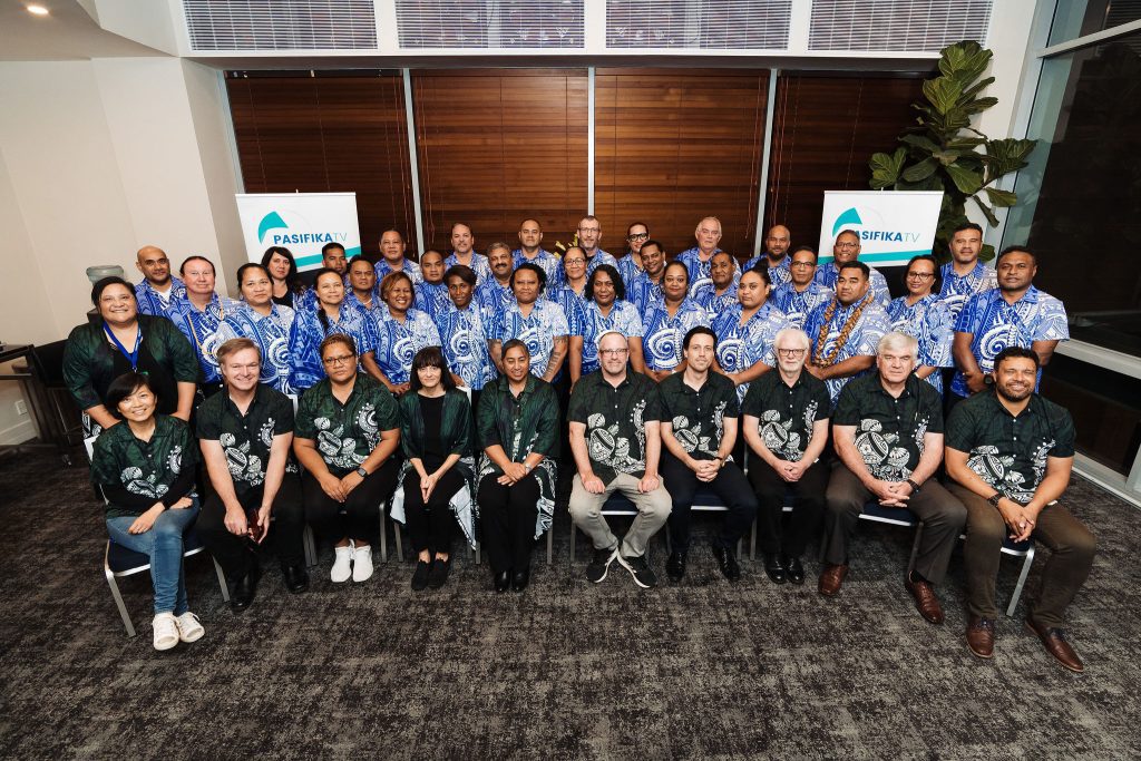 Group photo of the PCBL team and wider Pacific broadcasting village at PCBL's 2023 CEO & GM Pacific Broadcasting Conference