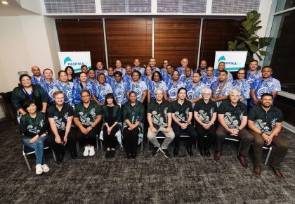 Group photo of the PCBL team and wider Pacific broadcasting village at PCBL's 2023 CEO & GM Pacific Broadcasting Conference